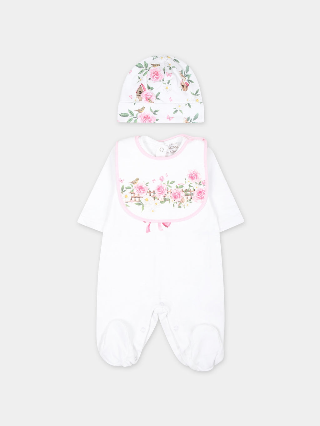 White set for baby girl with flowers print